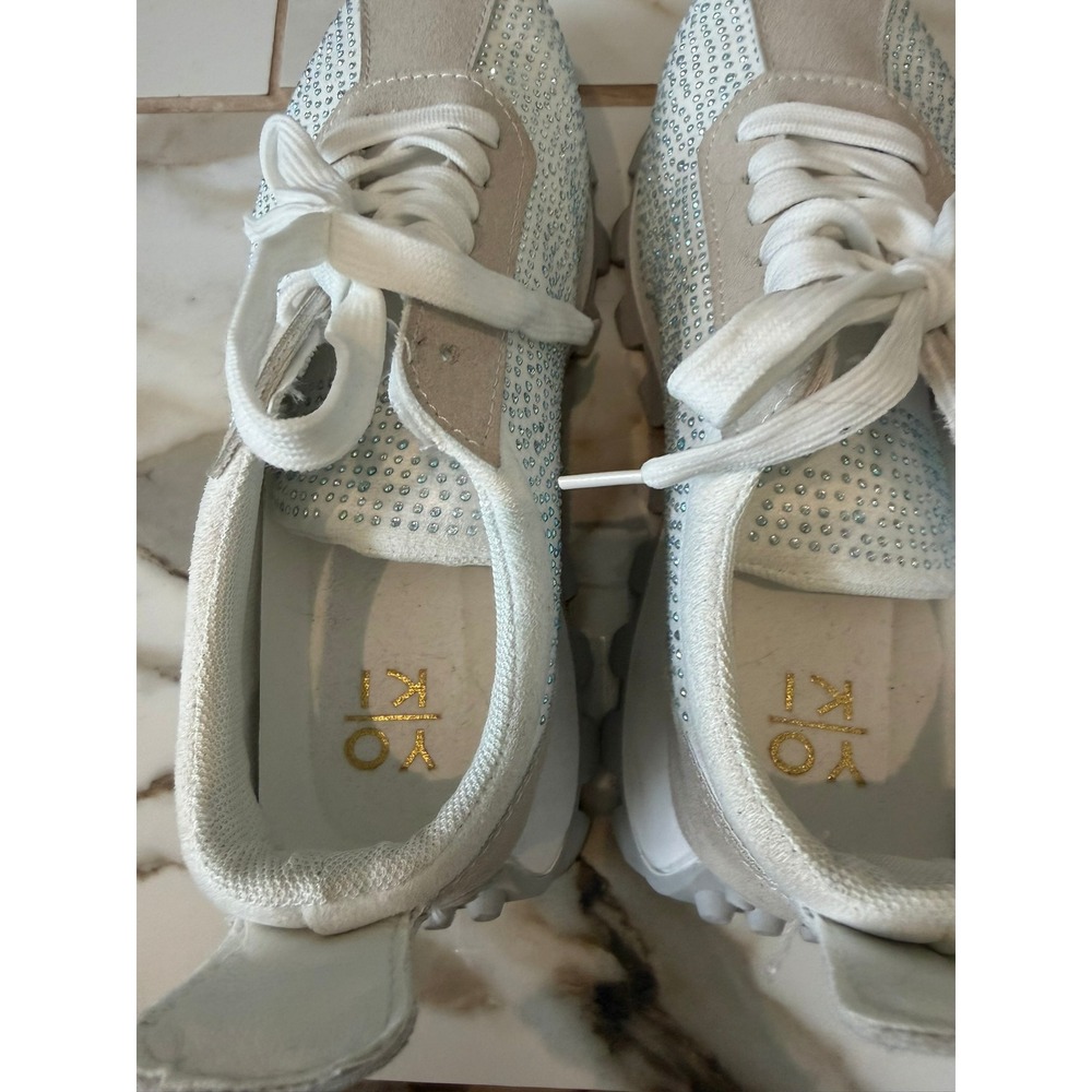 YOKI Rhinestone Sneakers Womens 40 White Beige Sparkly Chunky Platform Trainers - Picture 6 of 10